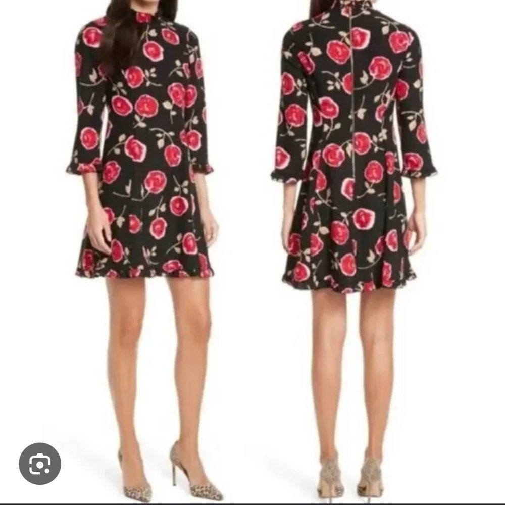 Kate Spade Red and Black A-line Dress with Bell Sleeves